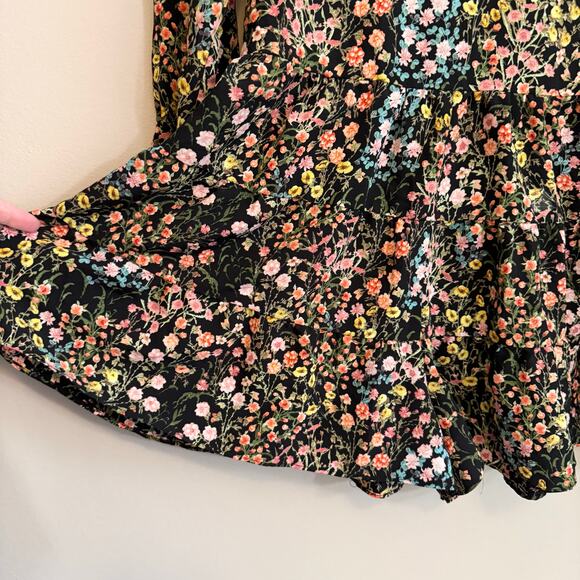 Zara Basic Romper Womens Small Black Floral Short Jumpsuit Long Sleeve Boho Chic - Picture 5 of 11